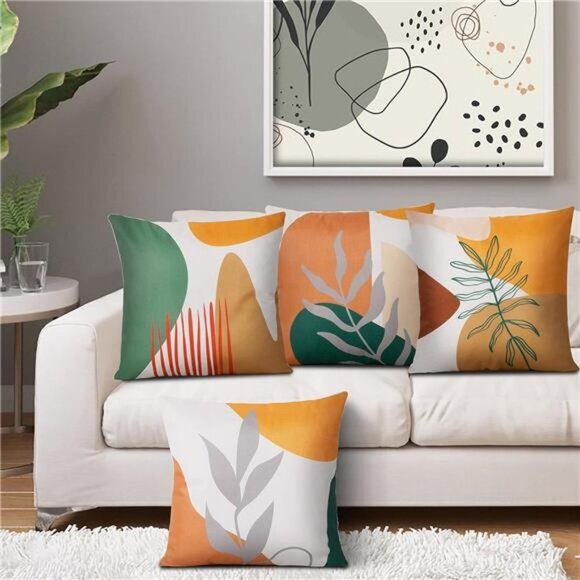 Modern Abstract Boho Throw Pillow Covers 18x18Set of 4Burnt Orange Pillow Covers - Picture 3 of 6